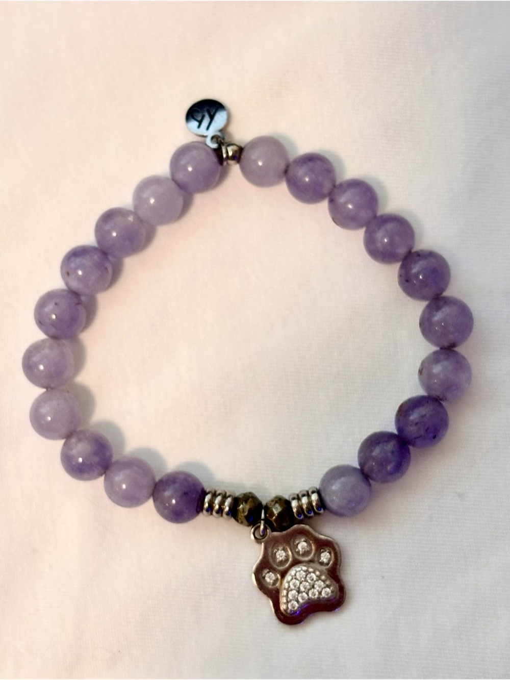 Amethyst Beaded Bracelet with Paw Charm - Women Jewelry